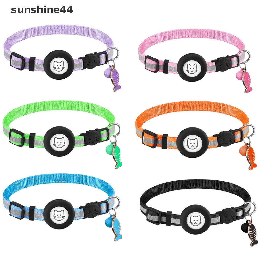 Sunshine Airtag Kalung Leher Anjing / Kucing Adjustable Bahan Nilon Reflektif Anti Hilang