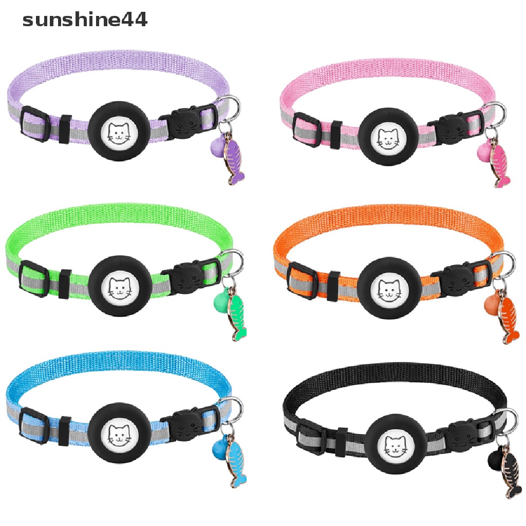 Sunshine Airtag Kalung Leher Anjing / Kucing Adjustable Bahan Nilon Reflektif Anti Hilang