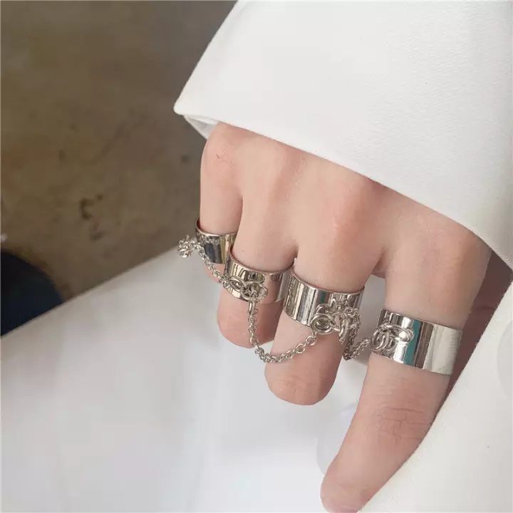 Fashion Simple Punk Style Geometry Chain Link Multiple Finger Adjustable Opening Rings