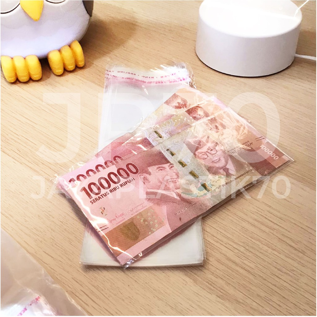 Plastik OPP Lem Ukuran 7x16cm +4cm(LEM) 100pcs/pack OPP duit / uang / money , souvenir, aksesoris