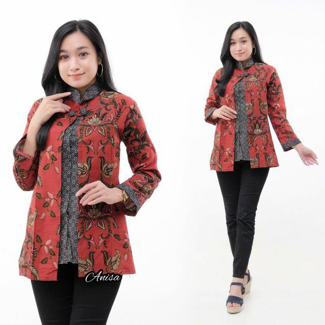 tey-17 Batik wanita ASJ SA HRB026 Kenongo Kemeja Tosca Pendek-Code C