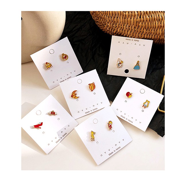 LRC Anting Tusuk Fashion Yellow Cartoon Stars Moon Asymmetric Drop Glaze Earrings F70525