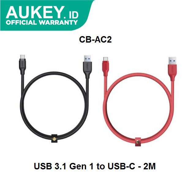 AUKEY CB-AC2 - USB 3.1 Gen 1 to USB-C Cable - Braided Nylon 2M - Kabel USB ke USB-C dari AUKEY