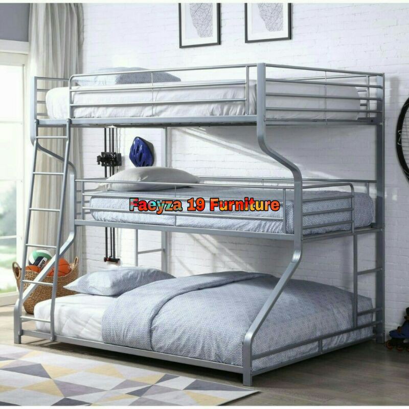 Ranjang Rangka Besi Tingkat 3 anak remaja