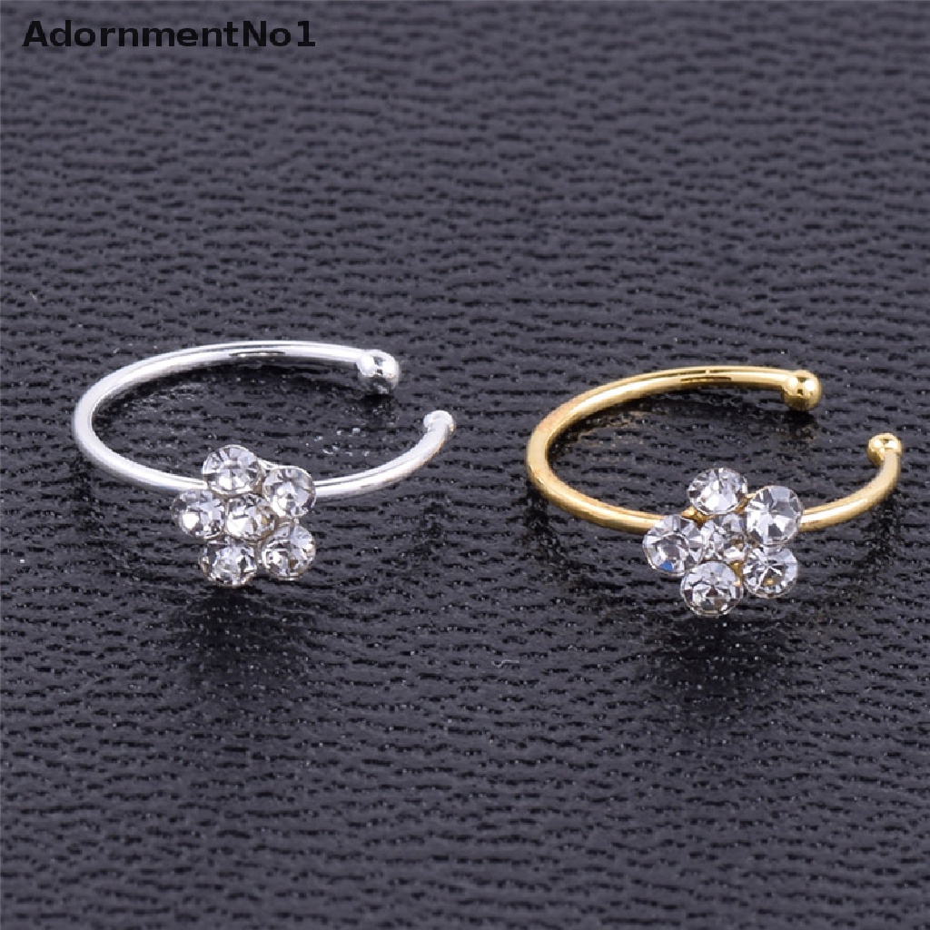 (AdornmentNo1) 1pc Cincin Tindik Hidung Desain Bunga Hias Berlian Imitasi Untuk Wanita