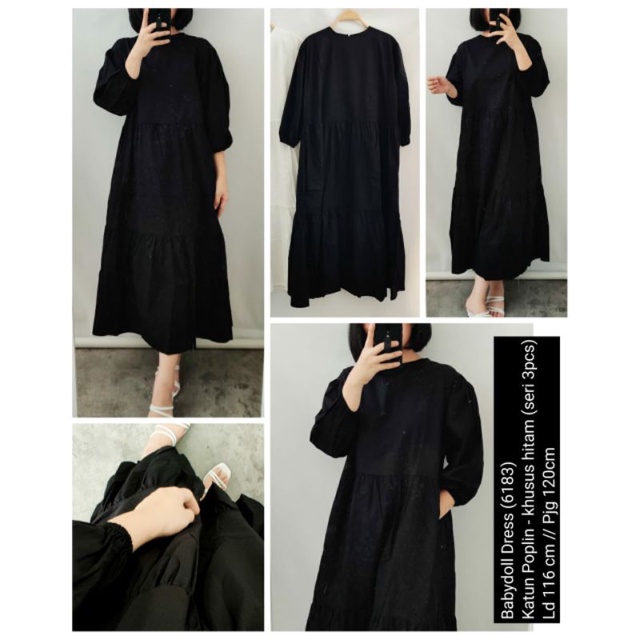 GAMIS BABYDOLL BLACK BAHAN KATUN POPLIN KODE 6183
