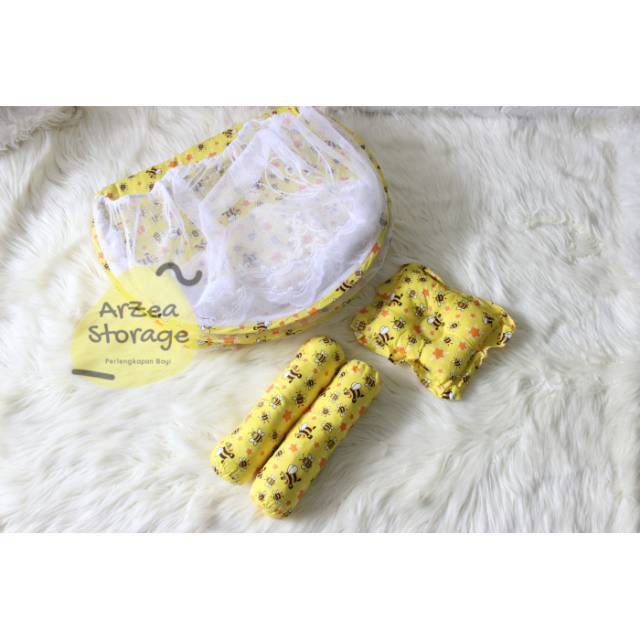 Kasur bayi kelambu set bantal guling lipat lebah kuning