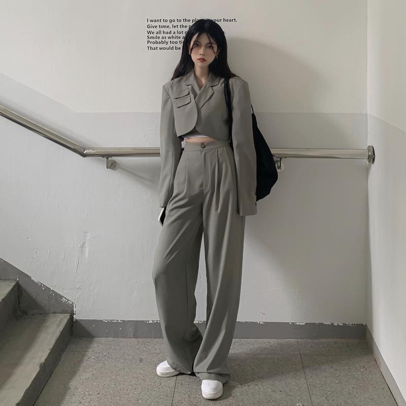 MINMYROOM setelan kecil kasual pendek gaya Barat dua potong wanita setelan pakaian olahraga celana l