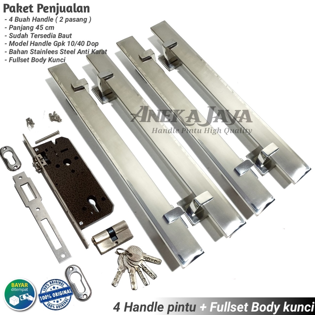 PROMO !! Satu set 4 handle pintu rumah 45 cm + Body kunci / Gagang pintu / Tarikan pintu rumah depan