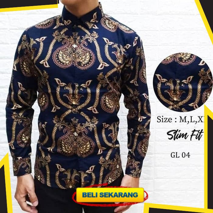 KEMEJA BATIK PRIA SLIM FIT LENGAN PANJANG BATIK PRINTING KATUN HALUS GL04