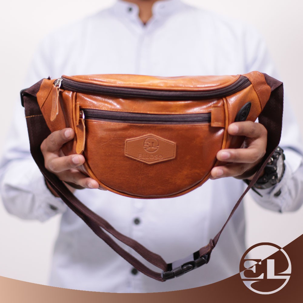 TAS PRIA WAISTBAG COWOK FUNGSIONAl ADA LUBANG BUAT HEADSET BAHAN BERKUALITAS EWL03