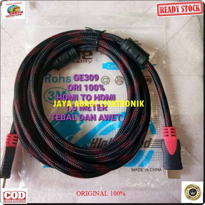 G309 ORIGINAL KABEL HDMI 1.5 METER CABLE TV CABEL TELEVISI PS GAME CPU MONITOR LAYAR LED FULL HD JEK JACK MALE FEMALE LAPTOP TV GAMBAR SUARA KONEKTOR PLUG BOOT KOMPUTER SWITCH ROUTER MODEM COMPUTER INDIHOME FIRTSMEDIA ROUTER ORIGIN RESOLUSI G309  ORIGINAL