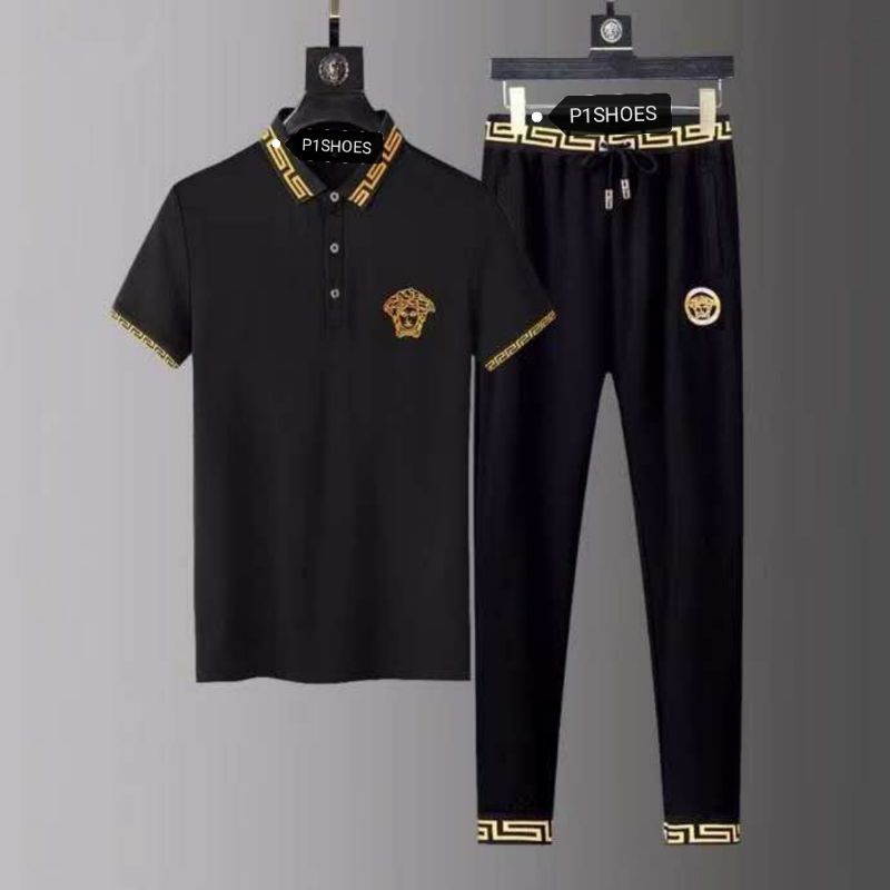 polo shirt setel gucci mirror quality hitam baju pria kaospolo set