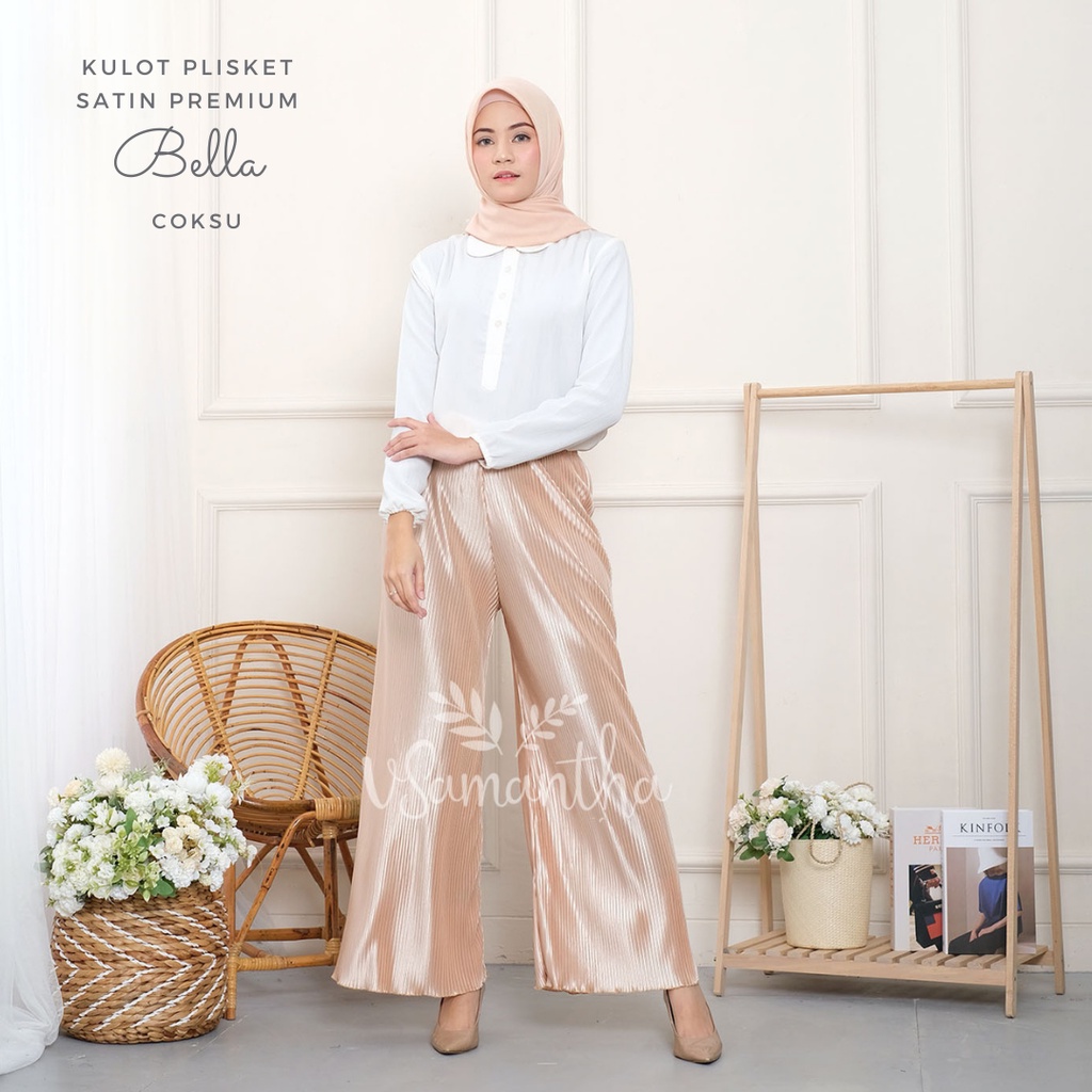 Celana Kulot Satin Plisket Premium Bella