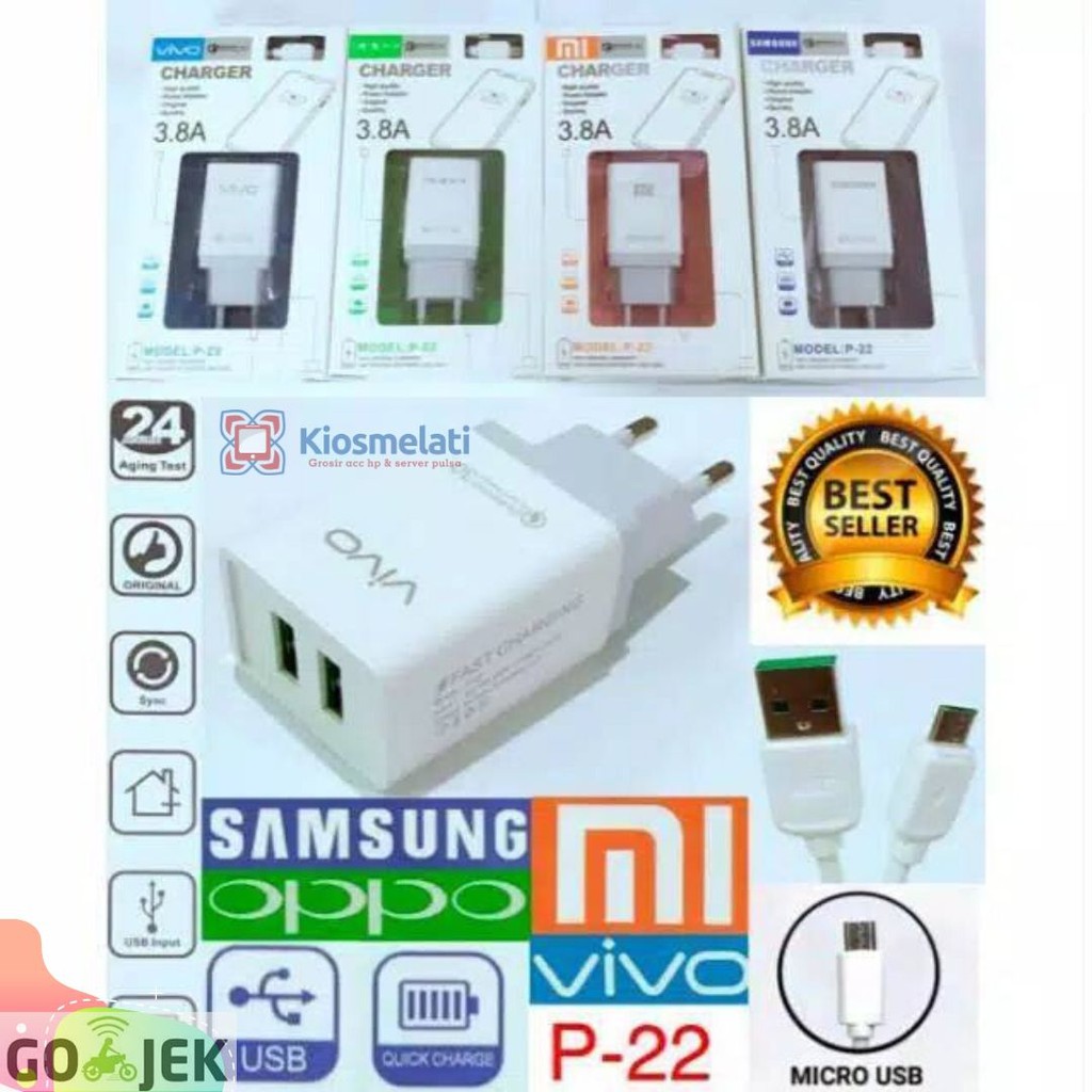 Charger Vivo Oppo Samsung Xiaomi fast Charger model p-22 2USB p22