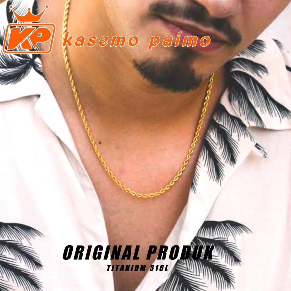 SALEE.. Kalung Titanium Anti Karat Pria Wanita Gold Emas Asli Keren Cowok Cewek Laki  Panjang Asli O