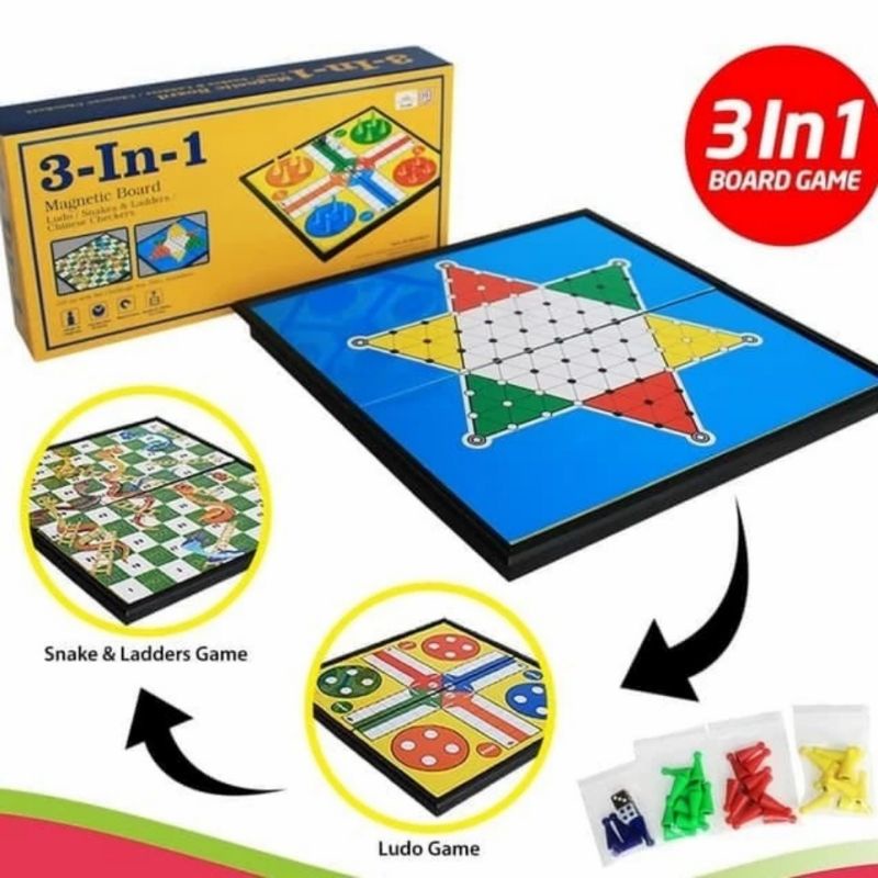 Magnetic Board Game Jumbo / 3 in 1 Magnetic - Ludo, Ular Tangga, Halma