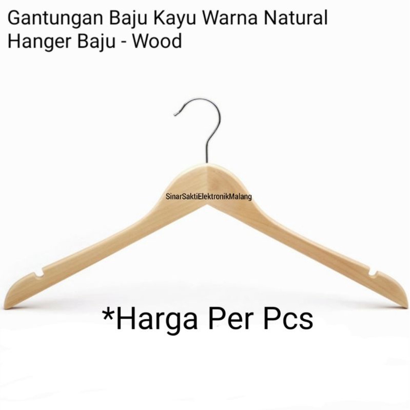 Hanger Kayu / Gantungan Baju / Wood ukuran Dewasa Natural