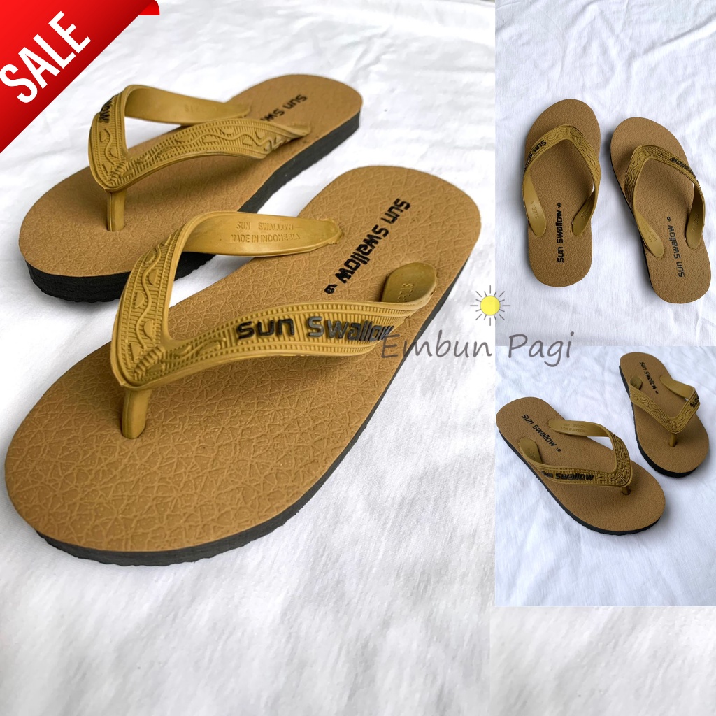 Sandal Jepit Motif Kulit Pria Wanita Unisex Sun Swallow Ukuran 9-9,5-10-10,5