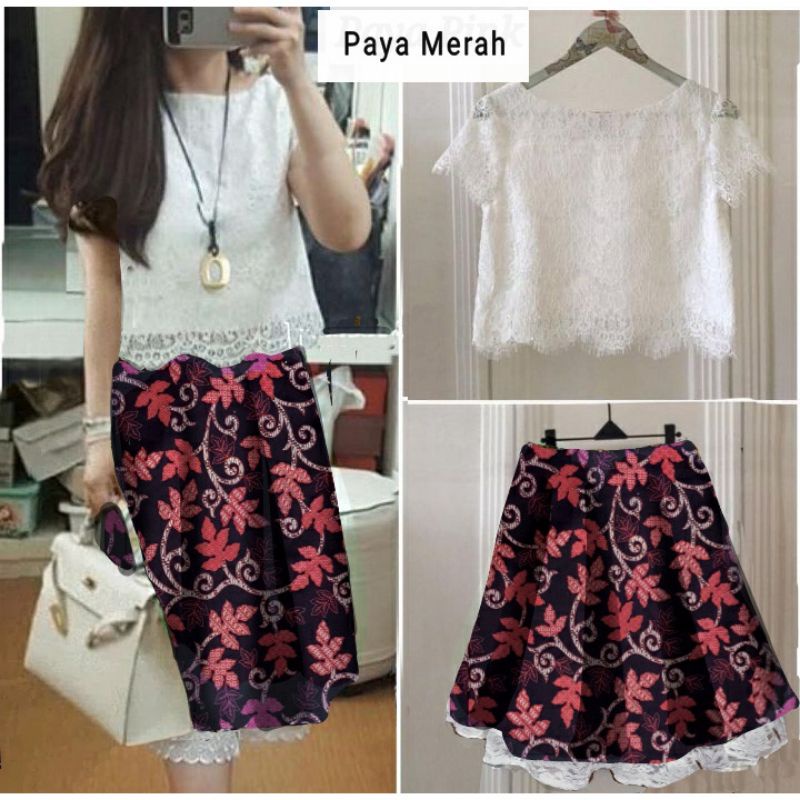 setelan rok batik/ setelan blouse brukat putih/ set baju kantor/ set baju kerja / gaun pesta batik/b