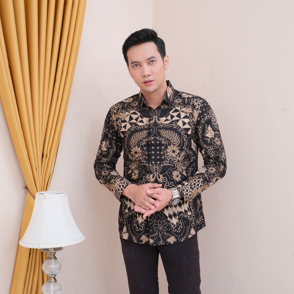 Batik Slimfit Pria Kemeja Baju Batik Pria Lengan Panjang Modern Premium Furing Aluna KJ 21