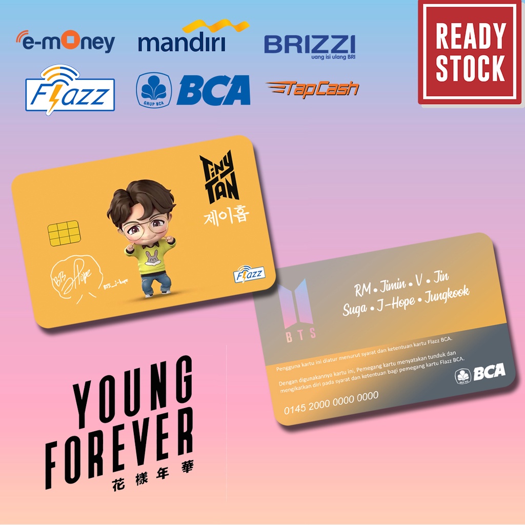 Emoney mandiri flazz bca gen 2 brizzi tap cash custom BTS ARMY jimin, jungkook, v, rm, j-hope, jin, suga kartu e toll free edit 1 sisi atau 2 sisi cocok untuk komunitas dan souvenir