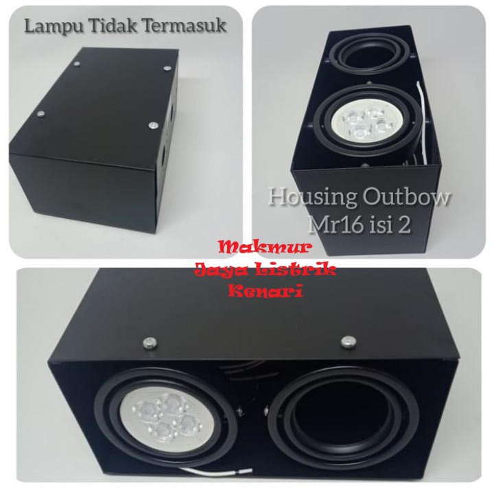 Rumah Lampu Downlight Outbow Fitting MR16 Kotak Double - BODY-HITAM