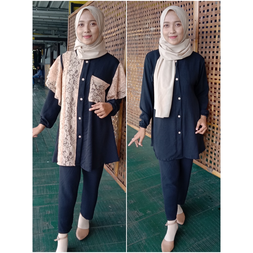 One Set Crinkle Variasi Brukat dan Polos , Stelan Kekinian