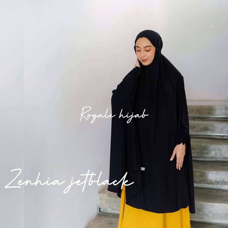 Khimar Zenhia jetblack no pad tali kanan kiri