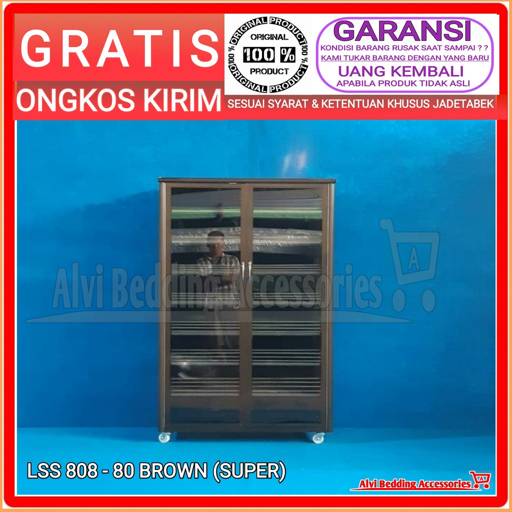 Rak Sepatu 8 SUSUN LSS 808-80 (Full Brown) Aluminium Kaca Riben Bufet Lemari Sendal Bupet Sandal