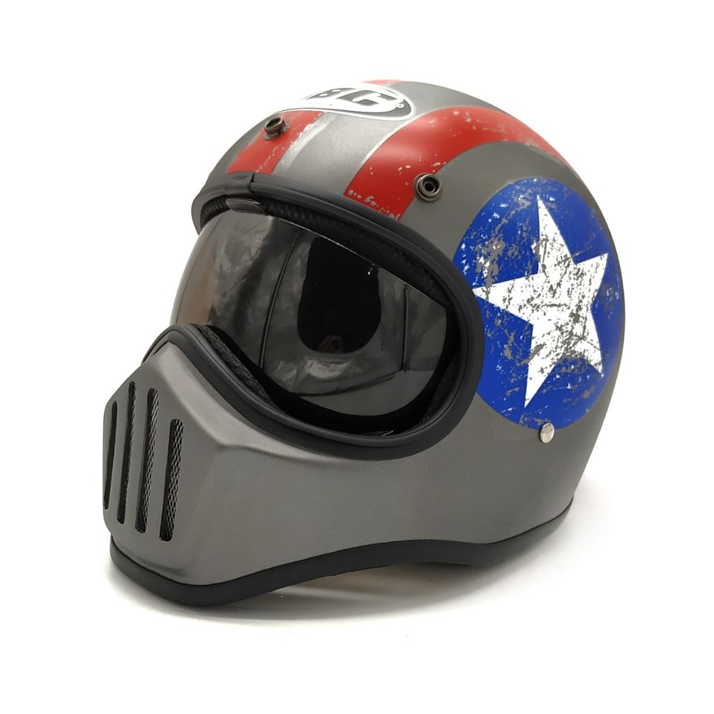 Helm Cakil HBC Captain America Grey + Inner Visor ( Fullface / Retro / Klasik / Vespa )