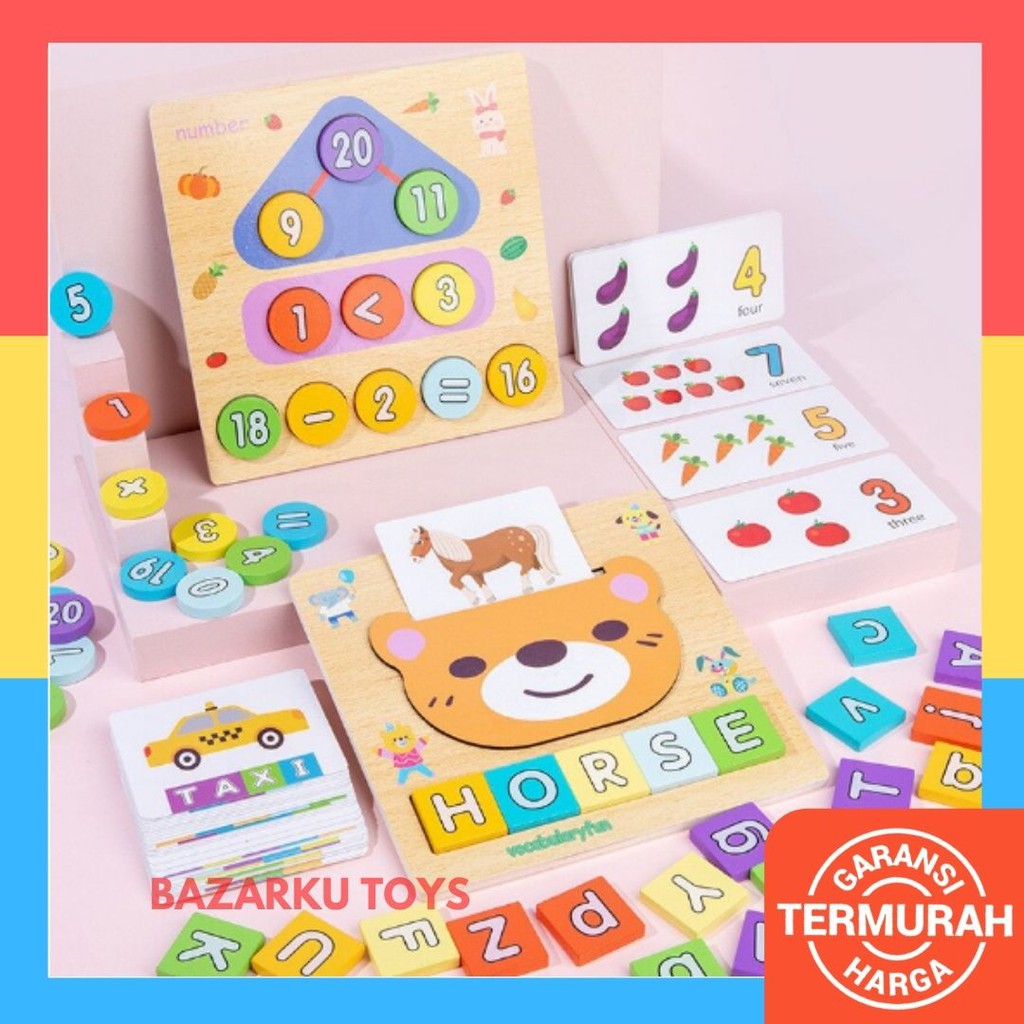 2in1 Letter Clock Matching Mainan Montessori anak Mainan Kayu Puzzle Kayu Wooden Puzzle Wooden Toys