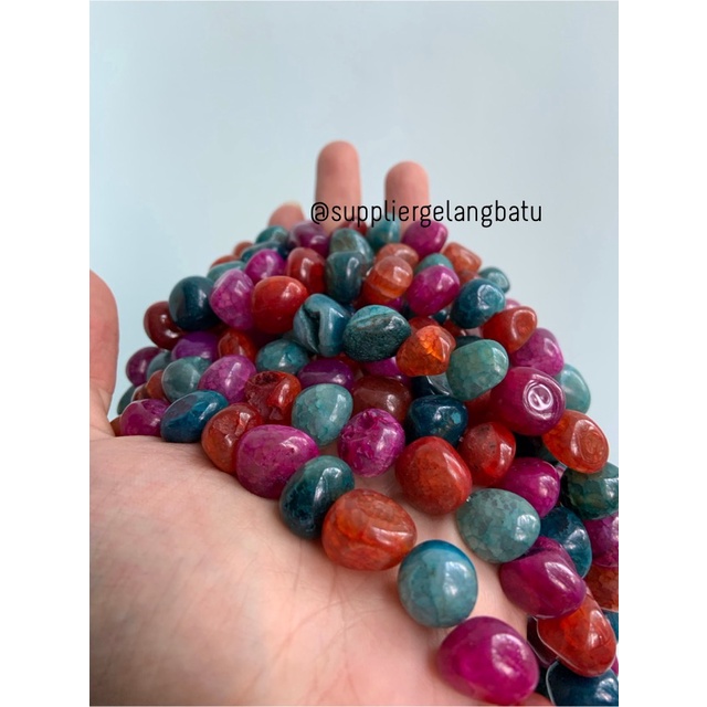 manik Batu alam RAINBOW ONYX 12 x 10mm pancawarna bahan gelang kalung