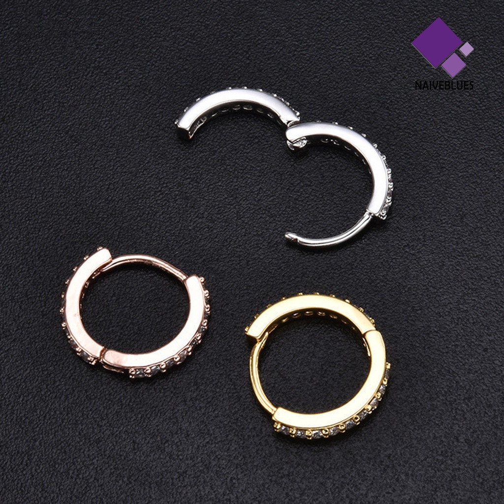 Anting Stud Bentuk Lingkaran Mini Aksen Berlian Imitasi Untuk Wanita