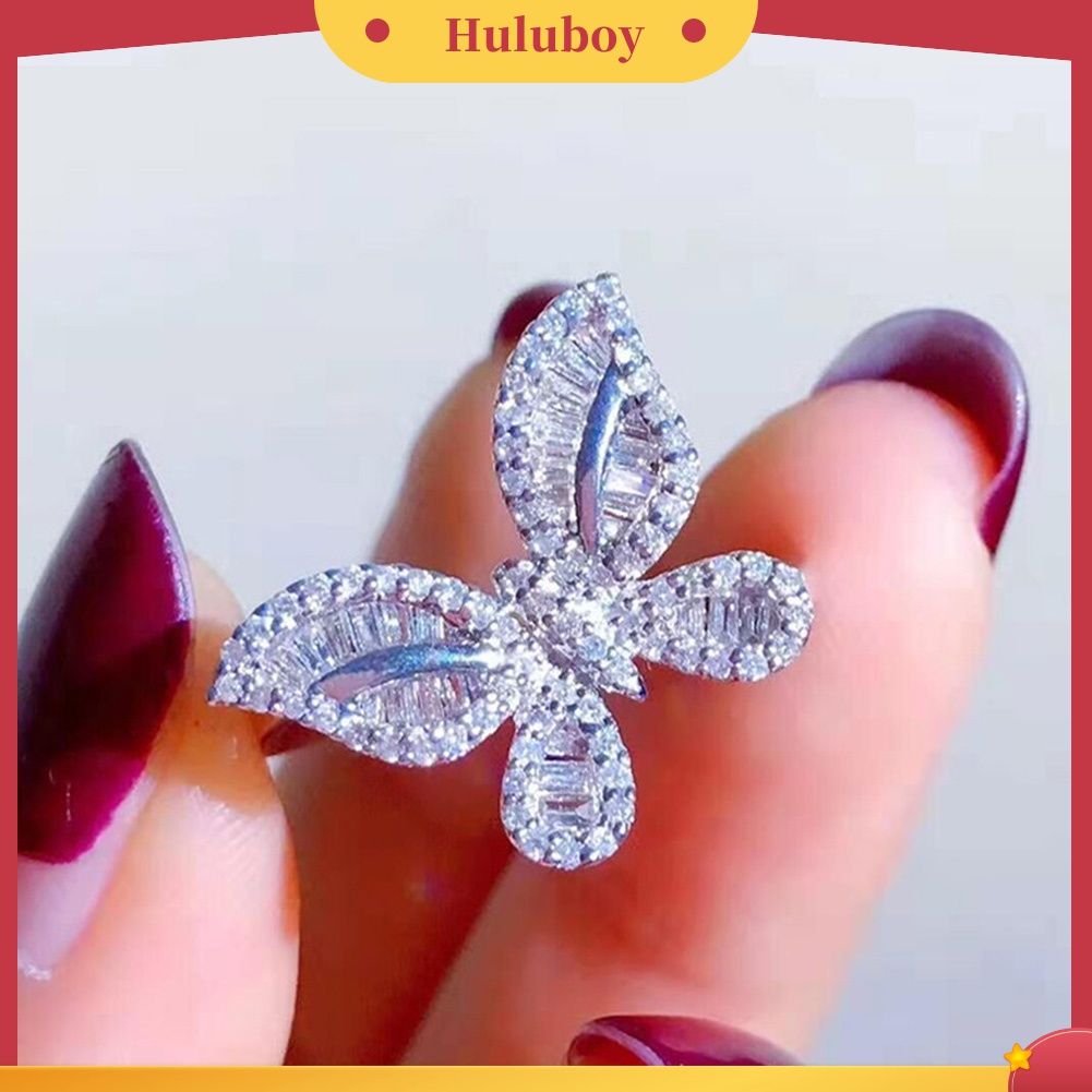 Huluboy Cincin Wanita Desain Kupukupu Hias Cubic Zirconia Gaya Vintage Untuk Pestahadiah