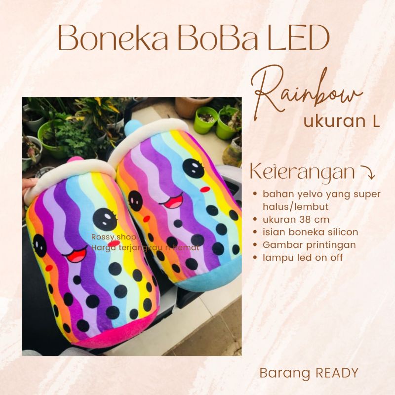 boneka boba rainbow/boneka boba pelangi/boneka boba LED