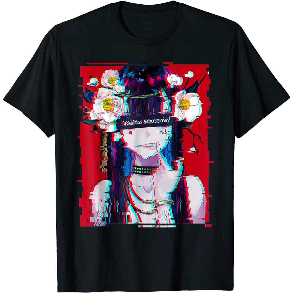 Kaos Baju Waifu Anime Girl  Vaporwave Anime Aesthetic Glitch Japanese T-Shirt