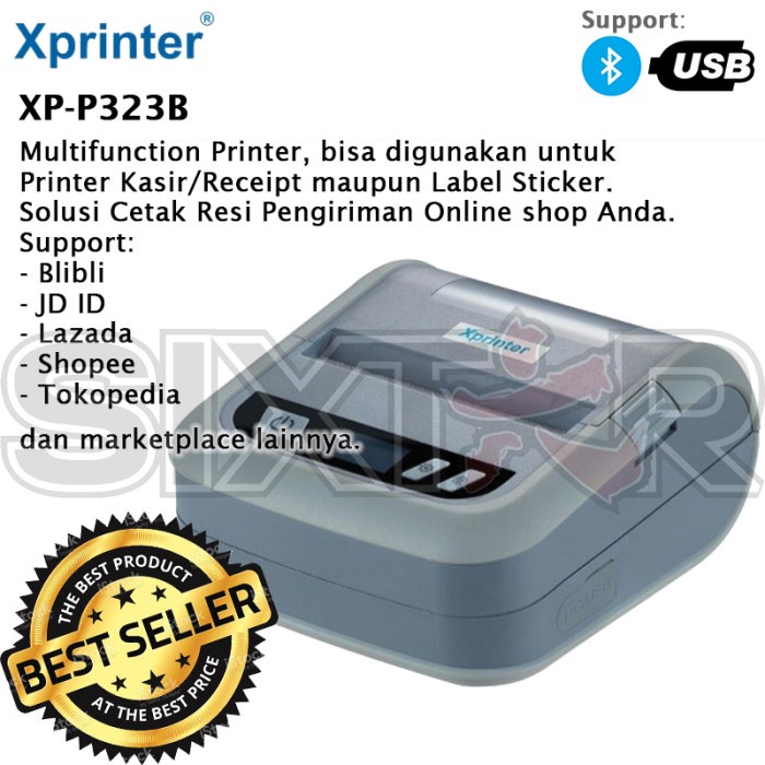 Xprinter XP-P323B Printer Thermal Portable Mini Mobile Receipt Kasir PPOB Label Sticker Barcode USB Bluetooth 80mm