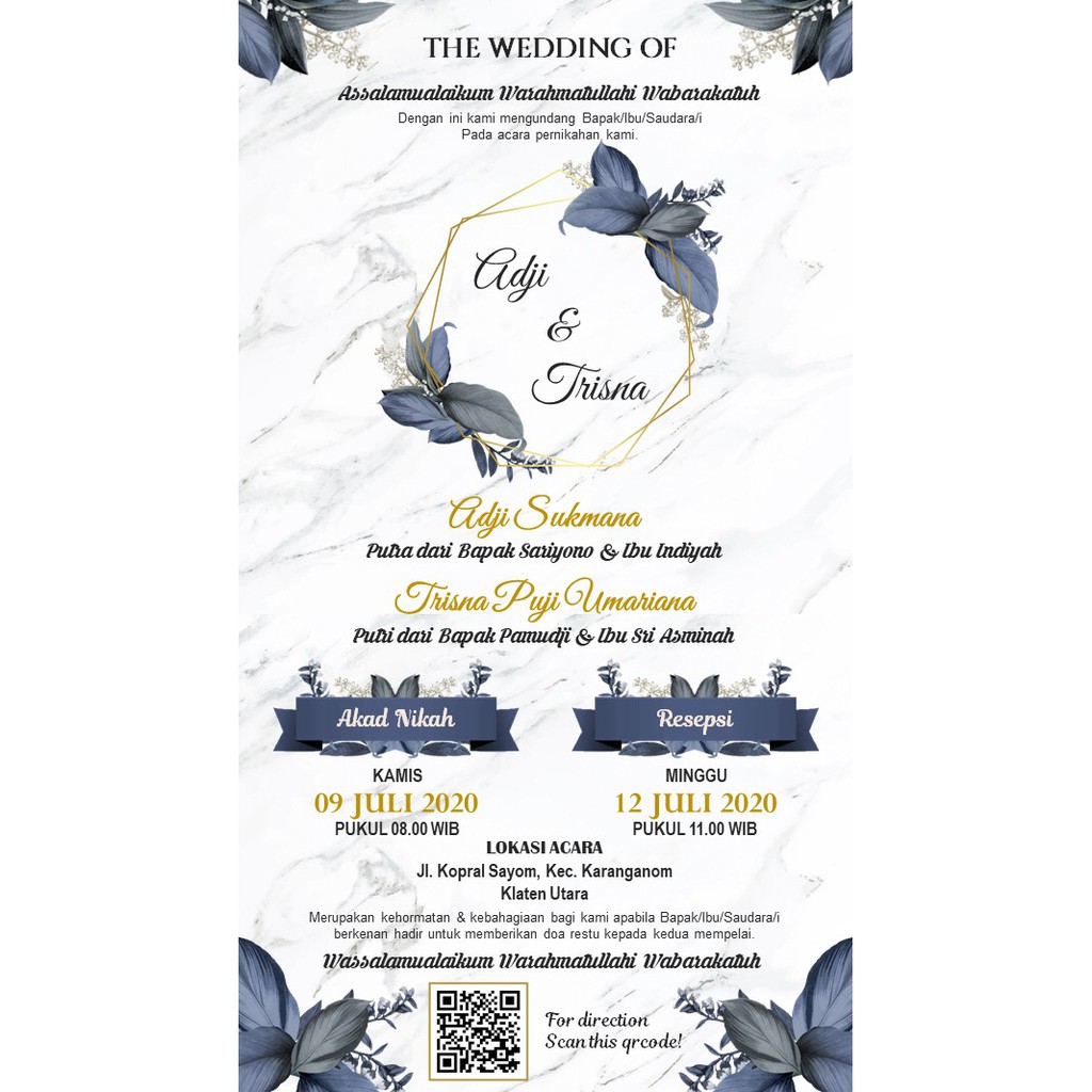 Undangan Digital Gambar Daun Bunga Biru Rustik JPG Full Portrait Rustic Digital Wedding Invitation