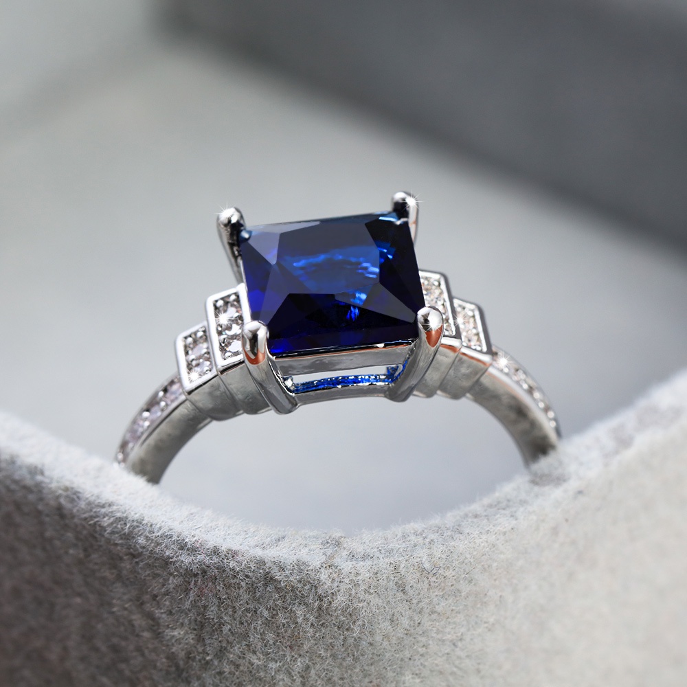 Cincin Zircon Sapphire Biru Ukuran 6-10 Gaya Minimalis Untuk Wanita