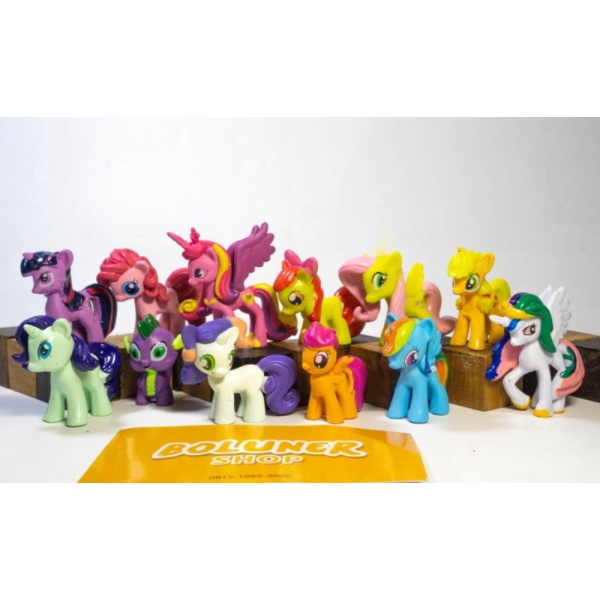 

12pcs My Pony Set Figure Mainan Topper / Little Unik Hiasan Berkualitas Kue Unicorn