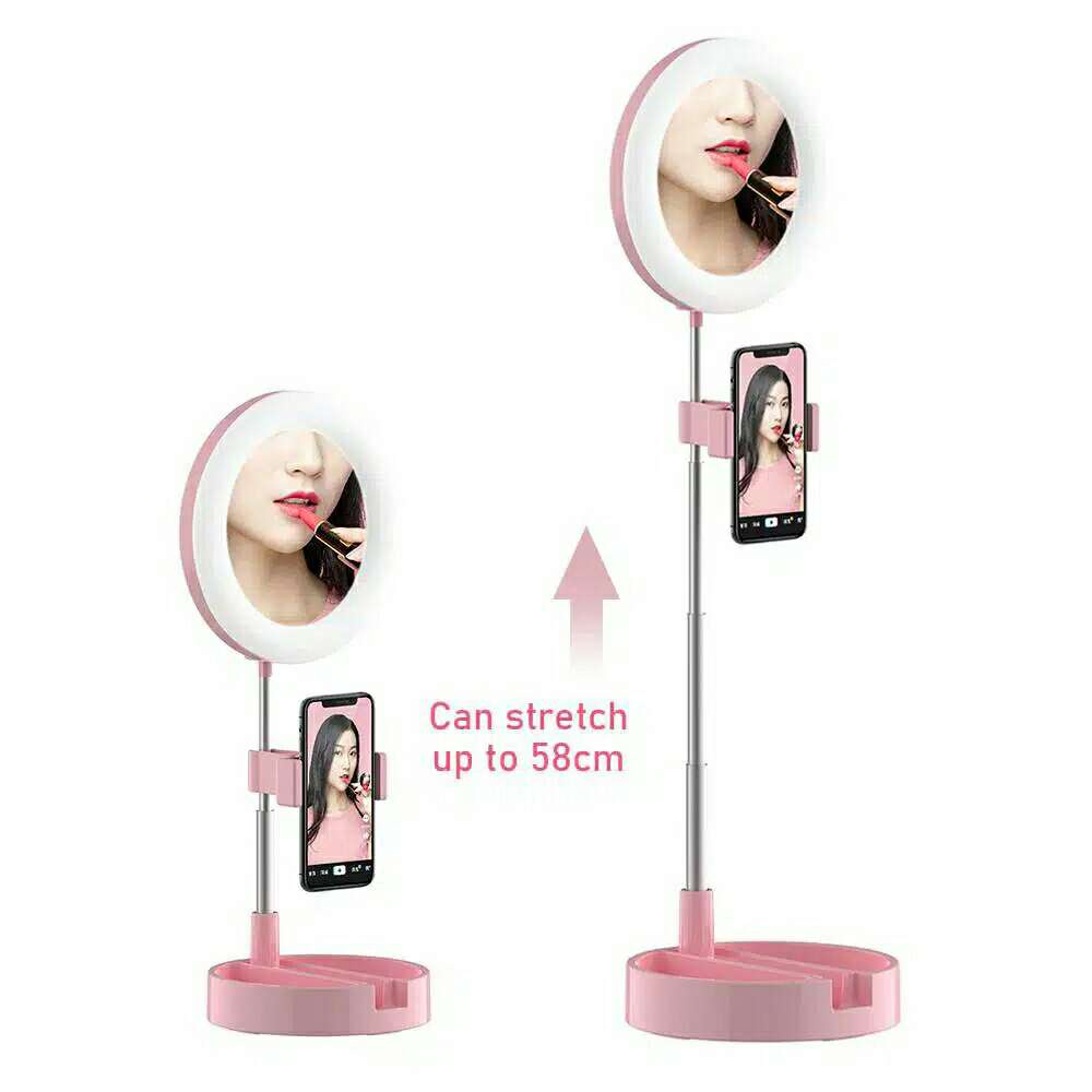 SUPER66 live streaming light, selfie light dengan holder, portable ring light, lampu make up G3