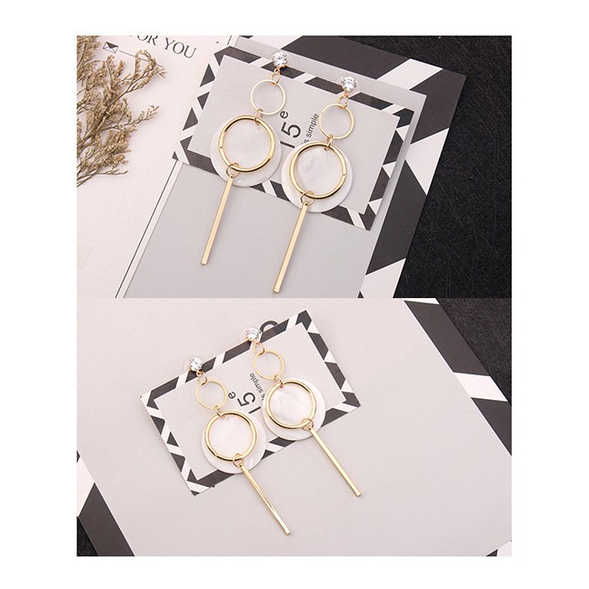 LRC Anting Tusuk Elegant Beige Vertical Shape Decorated Long Earrings