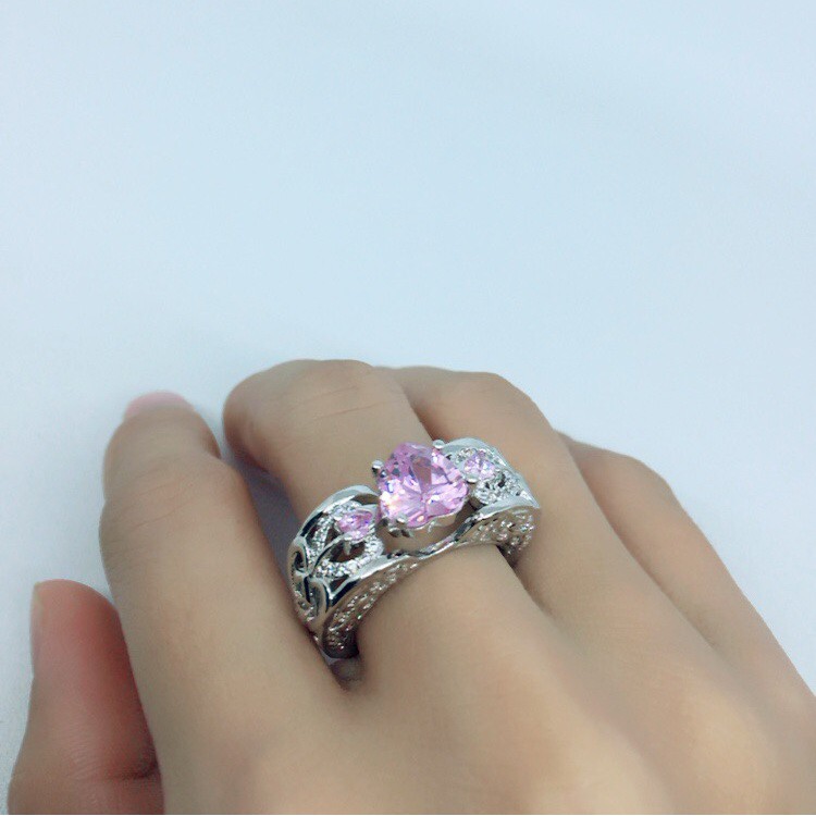 Cincin Lapis Emas Putih Batu Pink Rangka Tebal Bentuk Love - BR212P