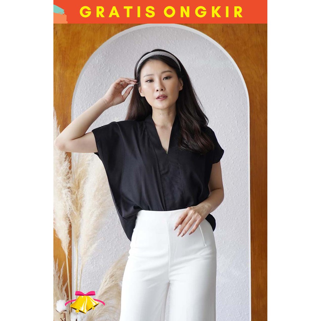 COTTONBELLS BLOUSE CASUAL WANITA WHITNEY PLAID V - NECK RAYON TIED TOP (LQ - B 11826)-2