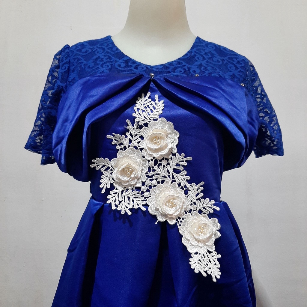 DRESS BRUKAT BUNGA BIRU/DRESS BRUKAT KOREA/DRESS BORDIR BUNGA MAWAR