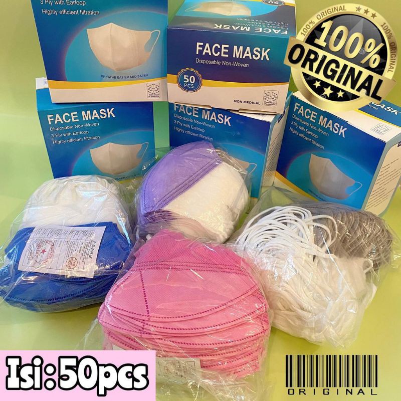 BOX ISI 50 Masker Duckbill 3ply earloop disposable facemask Duck Bill IMPORT | FD-1 DUCKBILL DEWASA