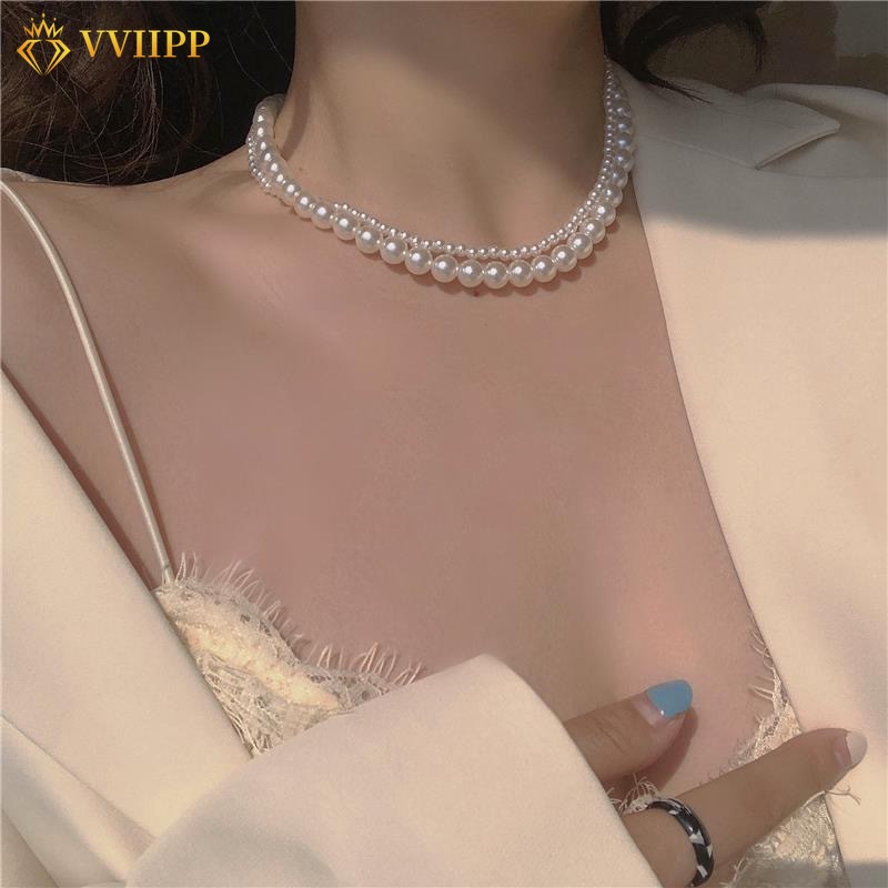 Fashion Double Layer Pearl Necklace Luxury Beads Chain Choker Necklaces for Women Jewelry Accessories