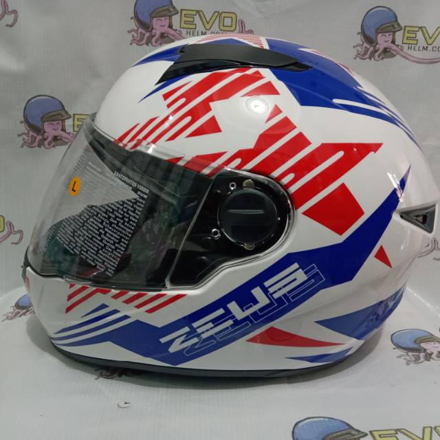 HELM ZEUS FULL FACE AL28 WHITE BLUE - FREE SMOKE VISOR ZEUS ORIGINAL ( ONGKIR 2KG )