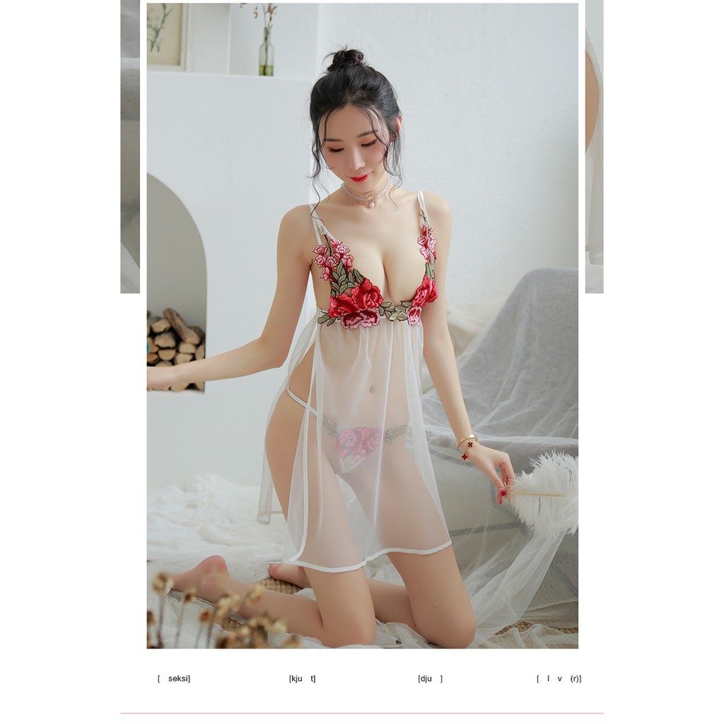 LI-94 red roses mawar lingerie baju tidur wanita seksi cosplay